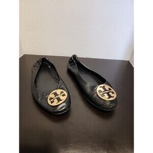 Tory Burch Minnie Ballet Flat Black/Gold Women's Sz 7.5 M